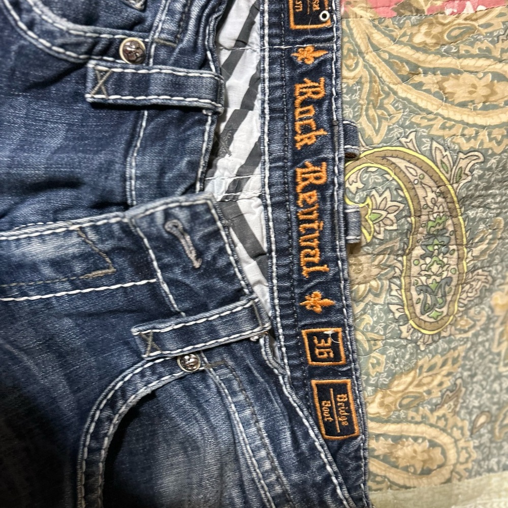 Rock Revival Blue Bootcut Jeans with Decorative Stitching